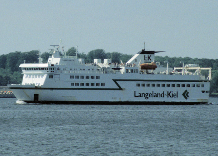 Photograph of the vessel  Langeland III pictured arriving at Kiel on 7th June 1997