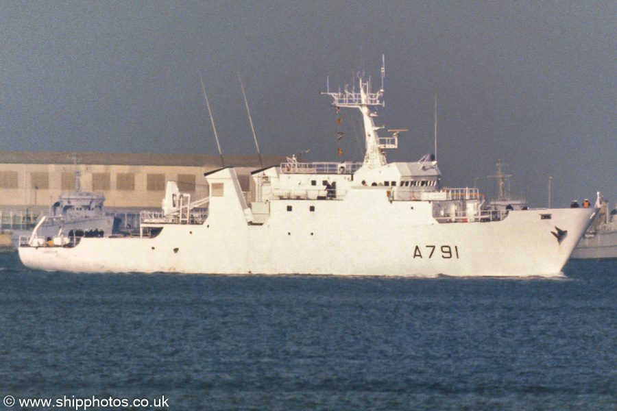 Laperouse pictured departing Cherbourg on 17th March 1990