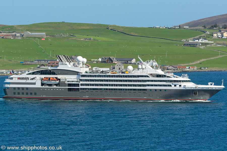 Photograph of the vessel  L'Austral pictured departing Lerwick on 19th May 2022