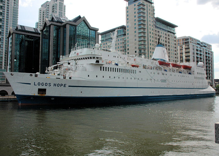 Photograph of the vessel  Logos Hope pictured in West India Dock, London on 14th June 2009