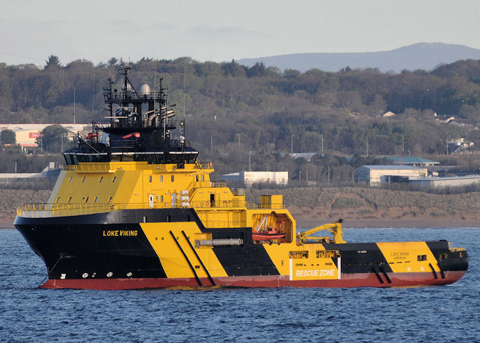 Photograph of the vessel  Loke Viking pictured at anchor in Aberdeen Bay on 13th May 2013