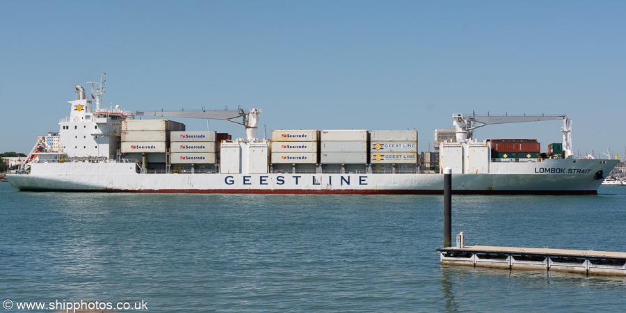 Photograph of the vessel  Lombok Strait pictured arriving in Portsmouth Harbour on 7th July 2023