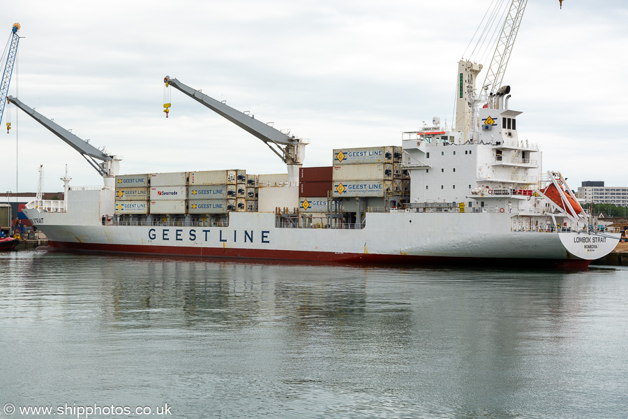 Photograph of the vessel  Lombok Strait pictured at Portsmouth International Port on 8th July 2023