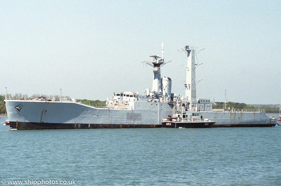 Photograph of the vessel HMS Londonderry pictured laid up in Fareham Creek on 7th May 1989