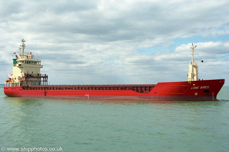 Photograph of the vessel  Lone Bres pictured at anchor in the Thames Estuary on 31st August 2002