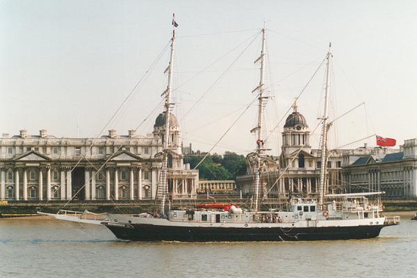 Photograph of the vessel sts Lord Nelson pictured passing Greenwich on 9th August 1995
