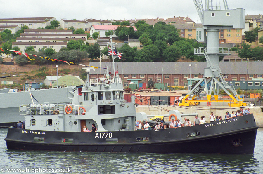 Photograph of the vessel XSV Loyal Chancellor pictured in Devonport Naval Base on 28th July 1989