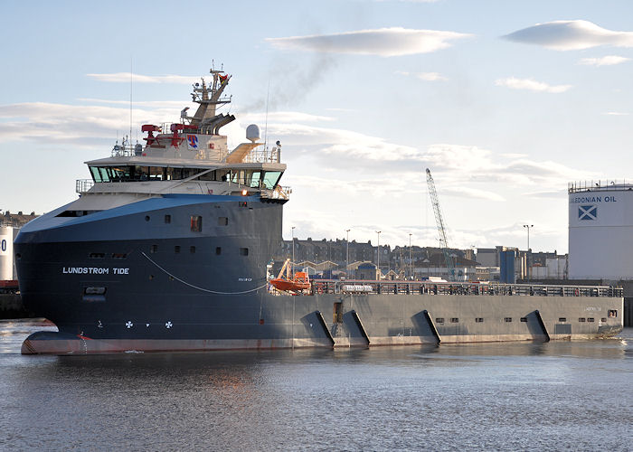 Photograph of the vessel  Lundstrom Tide pictured departing Aberdeen on 6th May 2013
