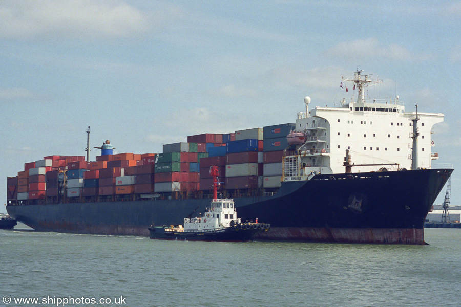 Photograph of the vessel  Lykes Explorer pictured arriving at Thamesport on 16th August 2003