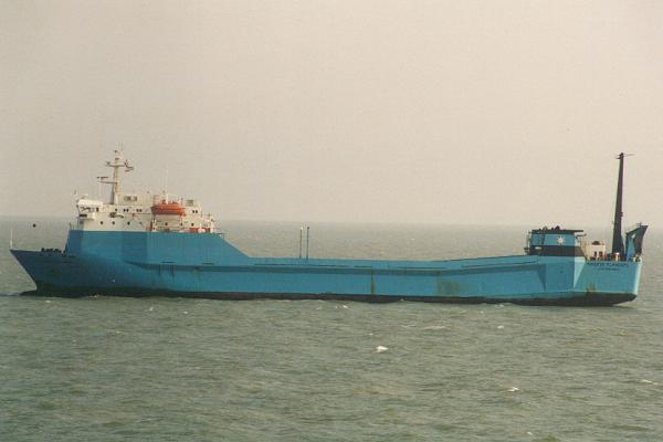 Maersk Flanders pictured at anchor off Felixstowe on 20th August 1995