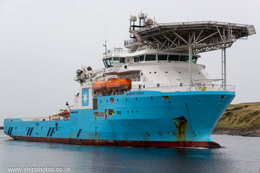 Photograph of the vessel  Maersk Forza pictured arriving at Aberdeen on 11th October 2021