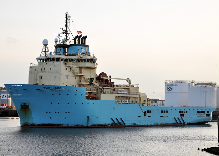 Photograph of the vessel  Mærsk Laser pictured departing Aberdeen on 16th April 2012