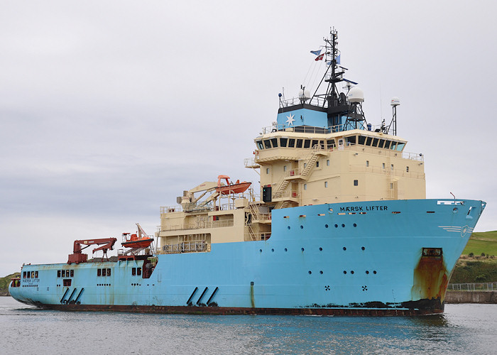 Photograph of the vessel  Mærsk Lifter pictured arriving at Aberdeen on 16th September 2012