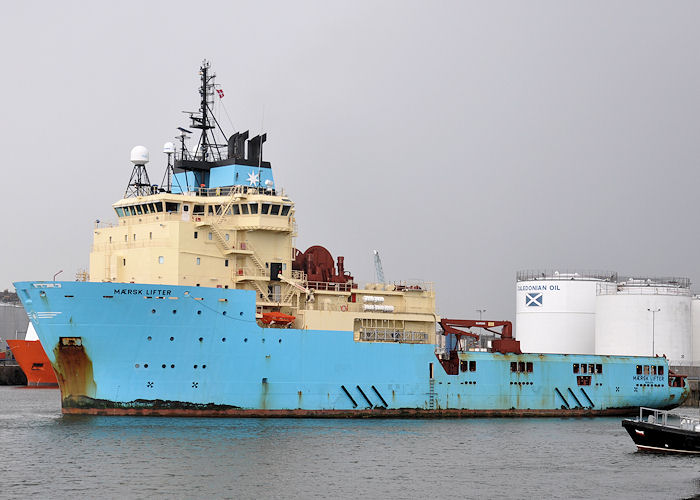 Photograph of the vessel  Mærsk Lifter pictured departing Aberdeen on 14th May 2013