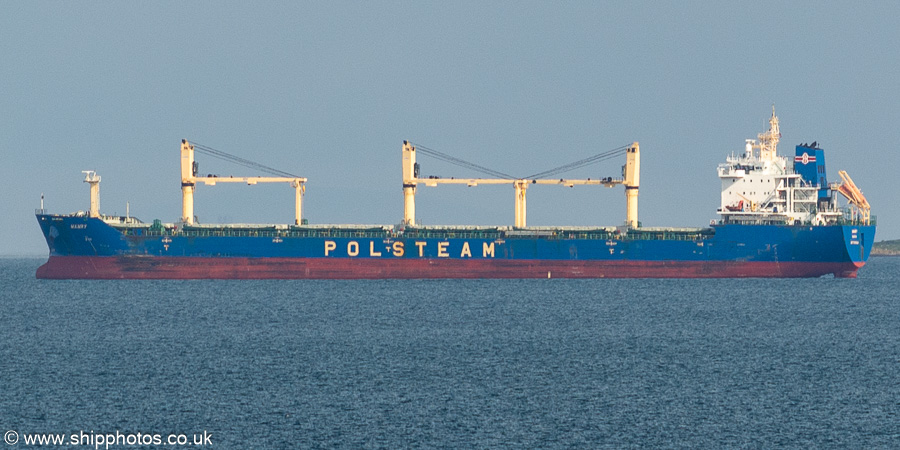 Photograph of the vessel  Mamry pictured at anchor in Belfast Lough on 26th June 2023
