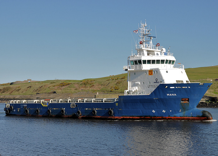 Photograph of the vessel  Mana pictured arriving at Aberdeen on 16th April 2012