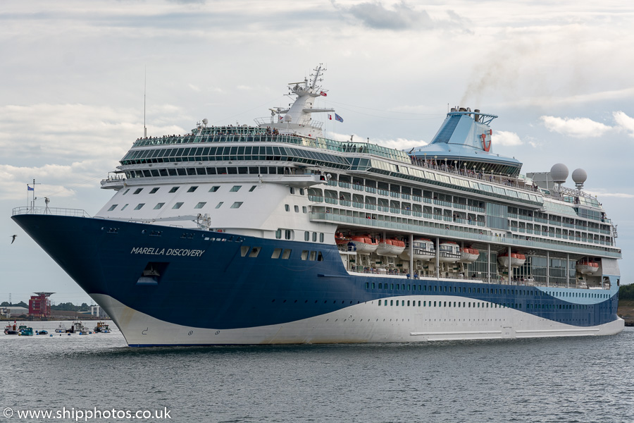 Photograph of the vessel  Marella Discovery pictured passing North Shields on 11th August 2018