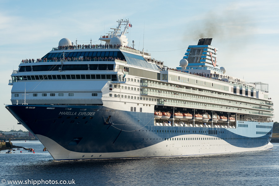 Photograph of the vessel  Marella Explorer pictured passing North Shields on 24th August 2019