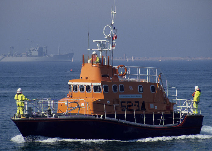 Photograph of the vessel RNLB Margaret Russell Fraser pictured in Portland Harbour on 21st July 1990