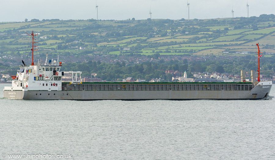 Photograph of the vessel  Marjatta  pictured departing Belfast on 29th June 2023