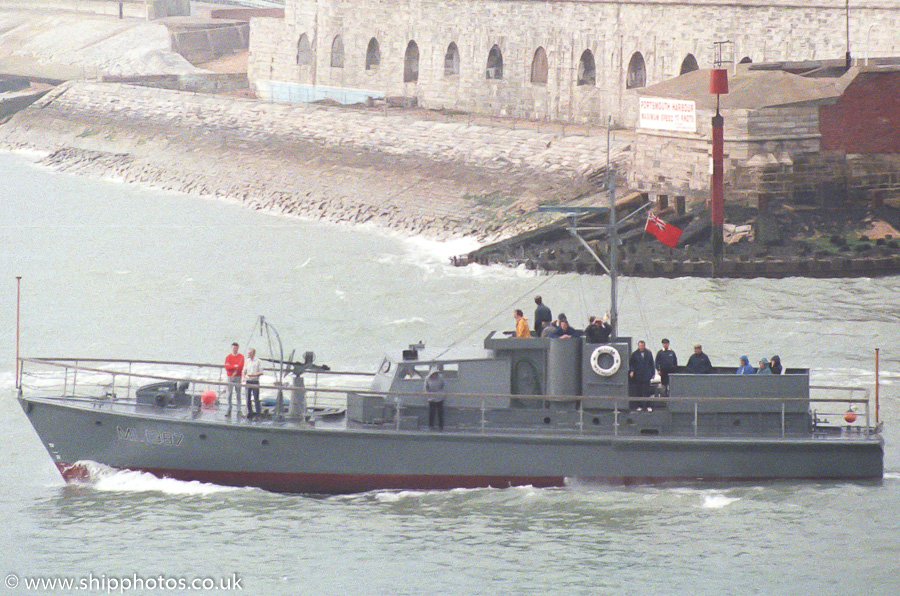 Photograph of the vessel HMSDL Medusa pictured departing Portsmouth Harbour on 27th March 1989