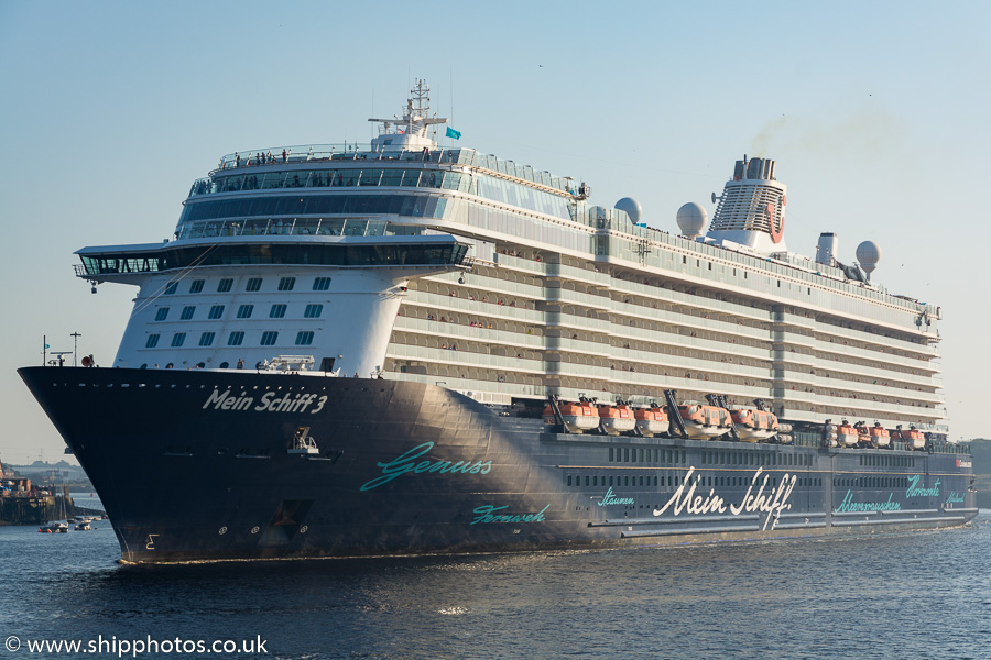 Photograph of the vessel  Mein Schiff 3 pictured passing North Shields on 25th August 2019