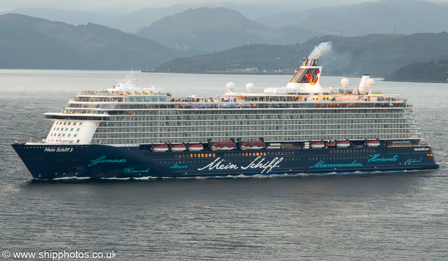 Photograph of the vessel  Mein Schiff 3 pictured passing Cloch on 8th September 2025