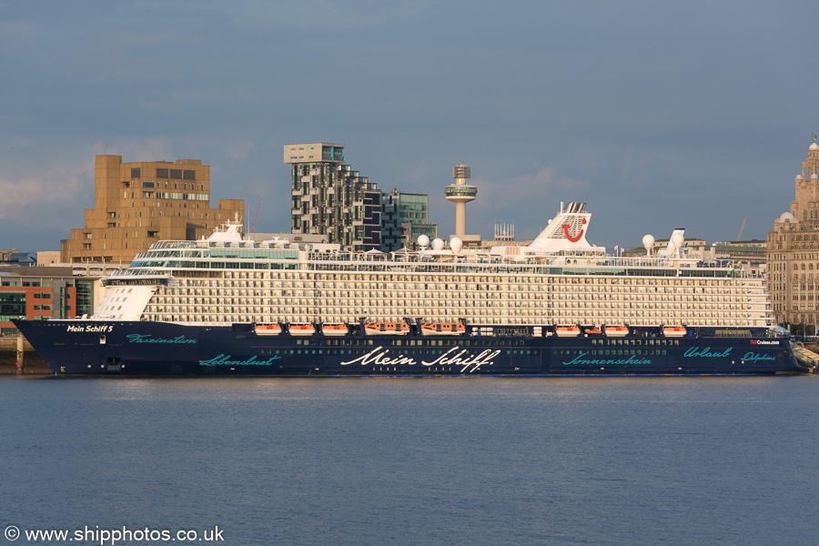 Photograph of the vessel  Mein Schiff 5 pictured at Pier Head, Liverpool on 2nd August 2019