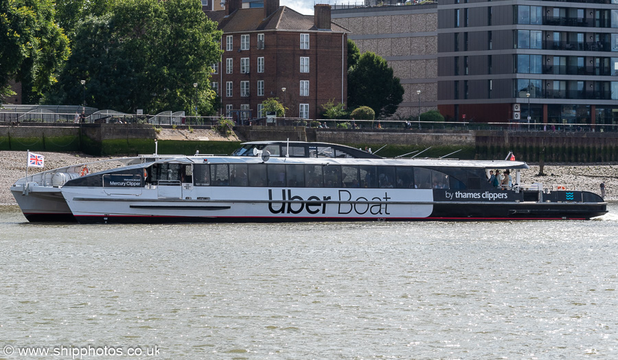 Photograph of the vessel  Mercury Clipper pictured approaching Greenwich Pier on 20th July 2025