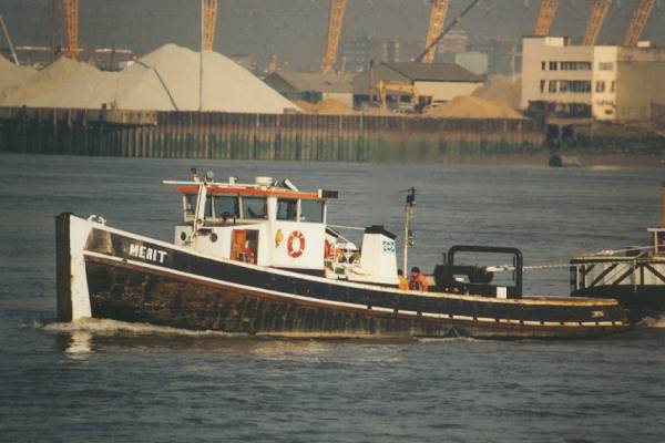 Photograph of the vessel  Merit pictured on the Thames passing Greenwich on 13th February 1998