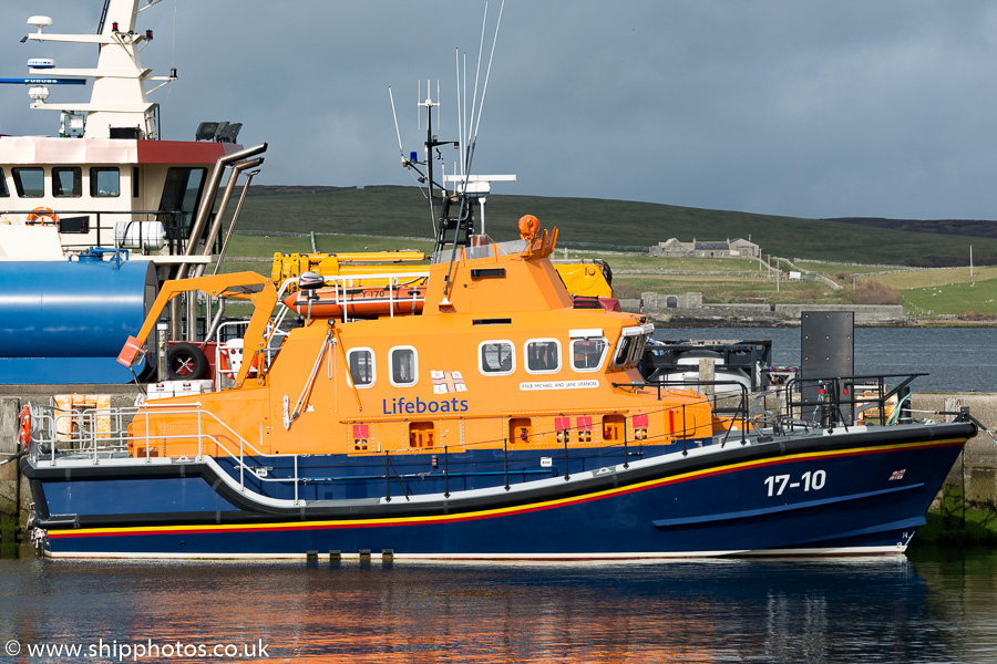 Photograph of the vessel RNLB Michael and Jane Vernon pictured at Lerwick on 18th May 2015