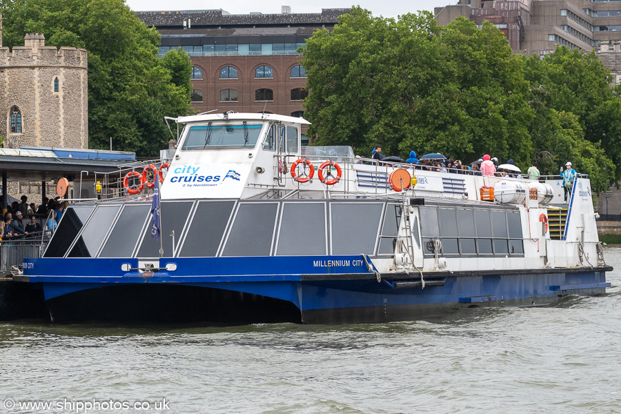 Photograph of the vessel  Millennium City pictured at Tower Pier on 20th July 2025