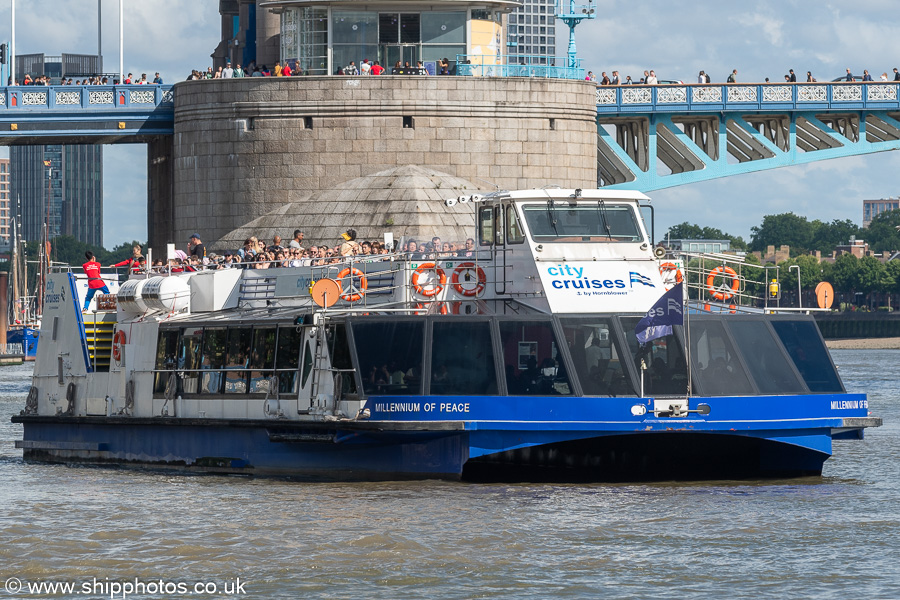 Photograph of the vessel  Millennium of Peace pictured at Tower Bridge on 20th July 2025