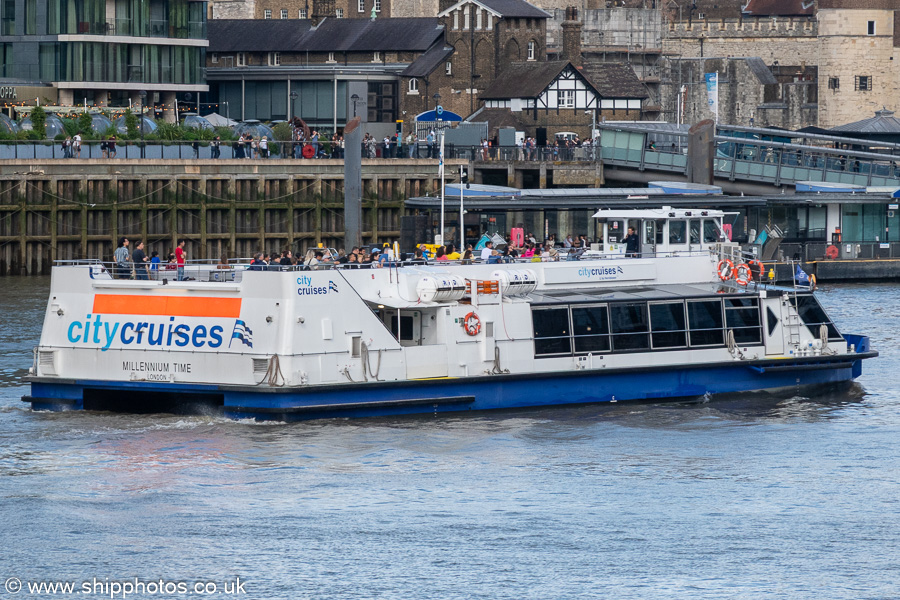 Photograph of the vessel  Millennium Time pictured approaching Tower Pier on 20th July 2025