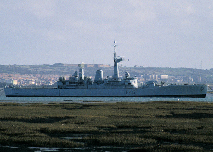 Photograph of the vessel HMS Minerva pictured laid up in Fareham Creek on 1st February 1993