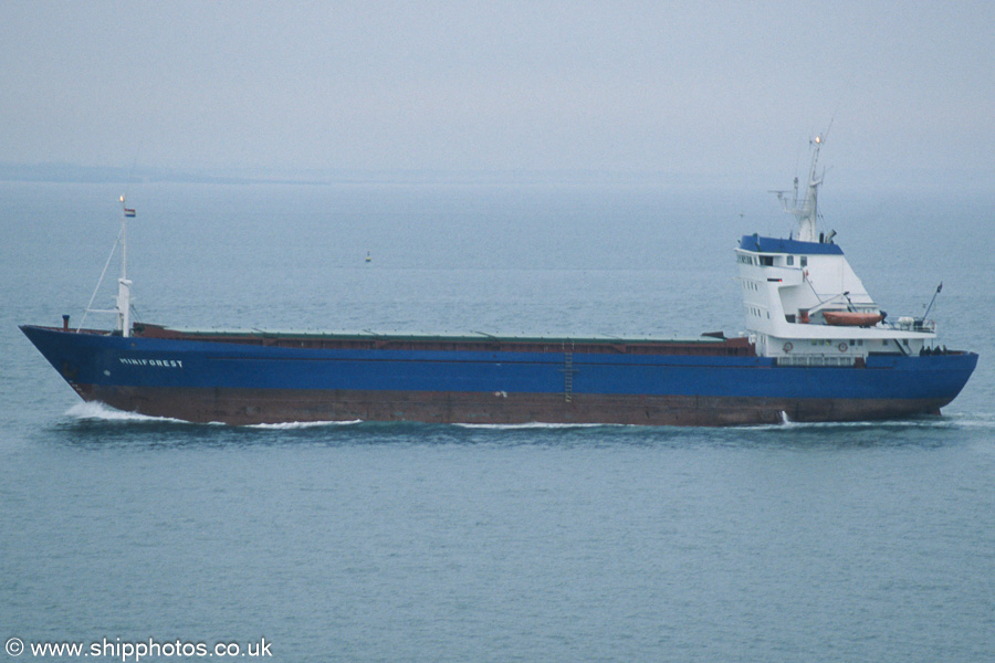 Photograph of the vessel  Miniforest pictured on the Westerschelde passing Vlissingen on 21st June 2002