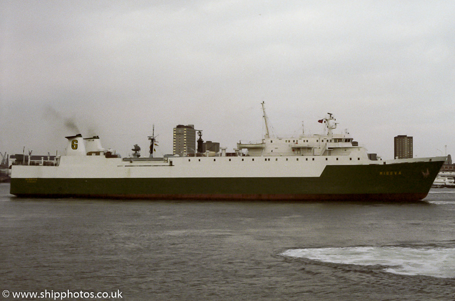 Photograph of the vessel  Miseva pictured departing Portsmouth Harbour on 29th May 1987