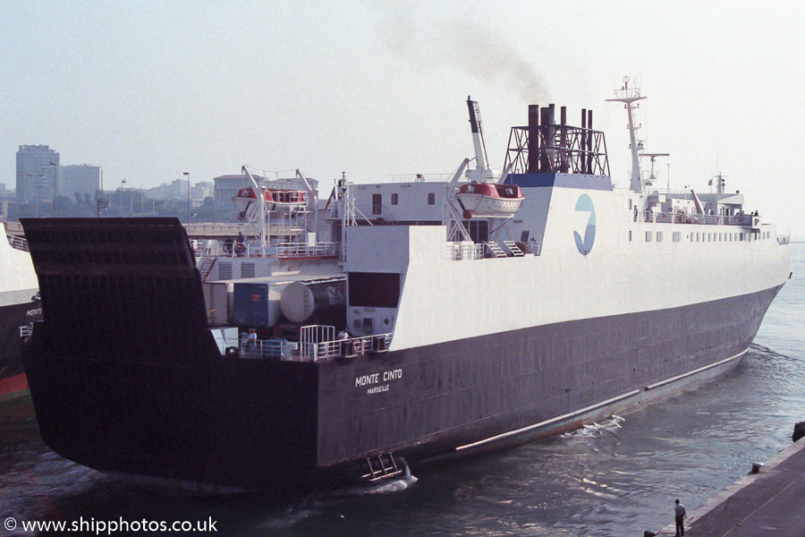 Photograph of the vessel  Monte Cinto pictured departing Marseille on 13th August 1989
