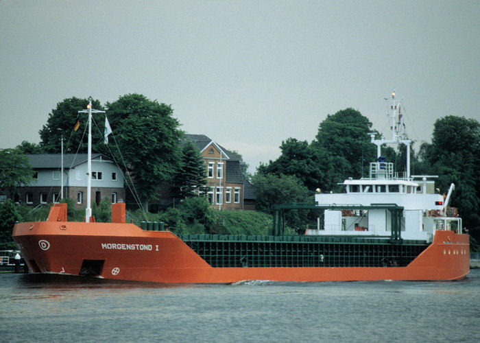 Photograph of the vessel  Morgenstond I pictured passing through Rendsburg on 8th June 1997