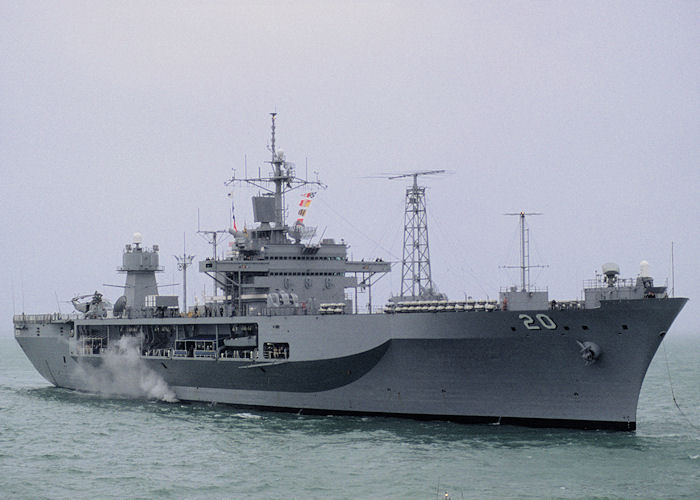USS Mount Whitney pictured entering Portsmouth Harbour on 23rd September 1991