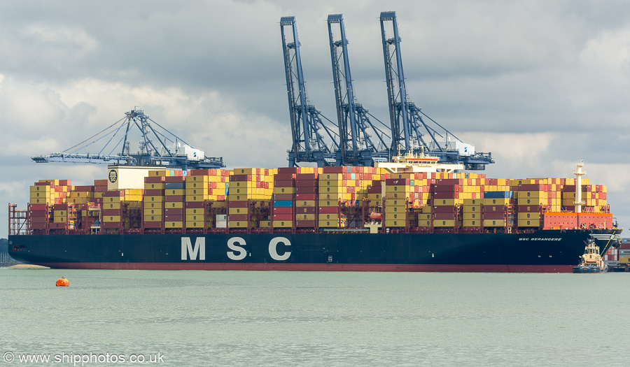 Photograph of the vessel  MSC Berangere pictured departing Trinity Terminal, Felixstowe on 16th August 2024