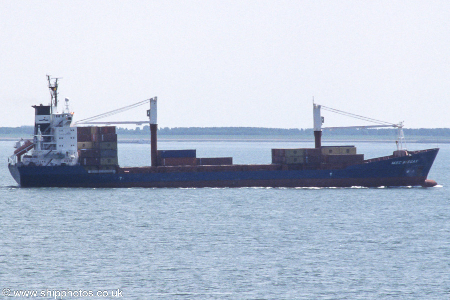 Photograph of the vessel  MSC Biscay pictured on the Westerschelde passing Vlissingen on 19th June 2002