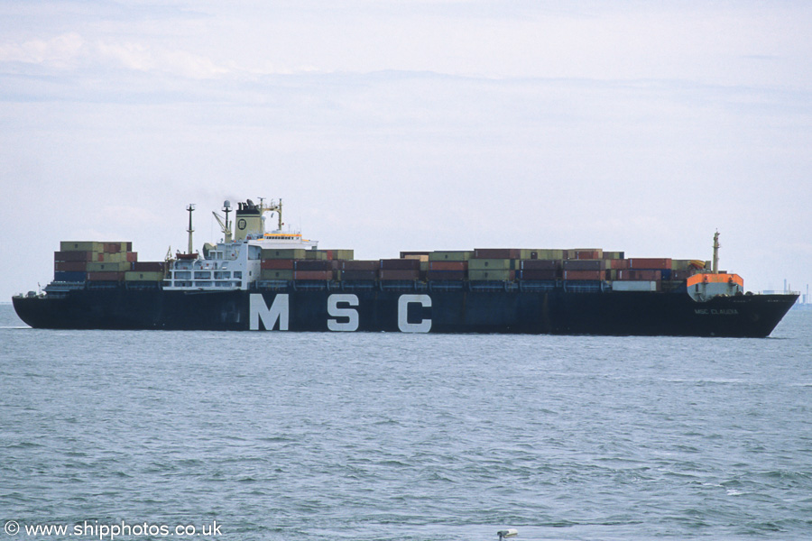 Photograph of the vessel  MSC Claudia pictured on the Westerschelde passing Vlissingen on 21st June 2002