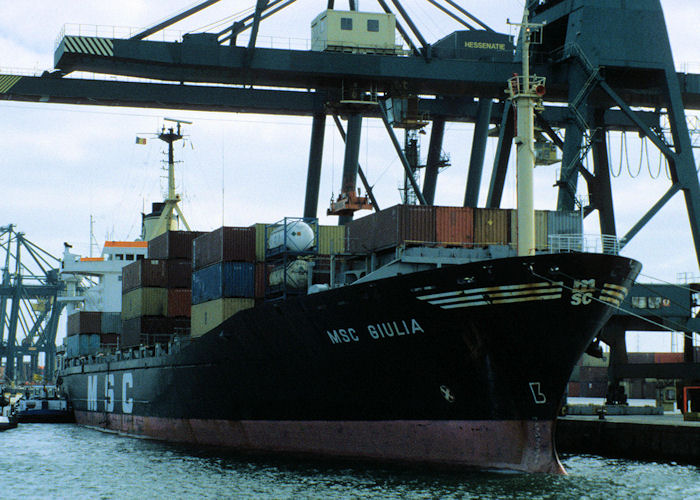Photograph of the vessel  MSC Giulia pictured in Antwerp on 19th April 1997