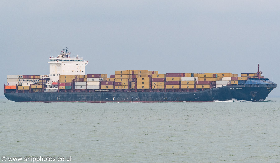 Photograph of the vessel  MSC Jersey pictured outbound from London Gateway on 19th July 2025