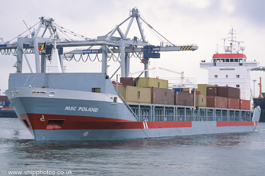 Photograph of the vessel  MSC Poland pictured in Bevrijdingsdok, Antwerp on 20th June 2002