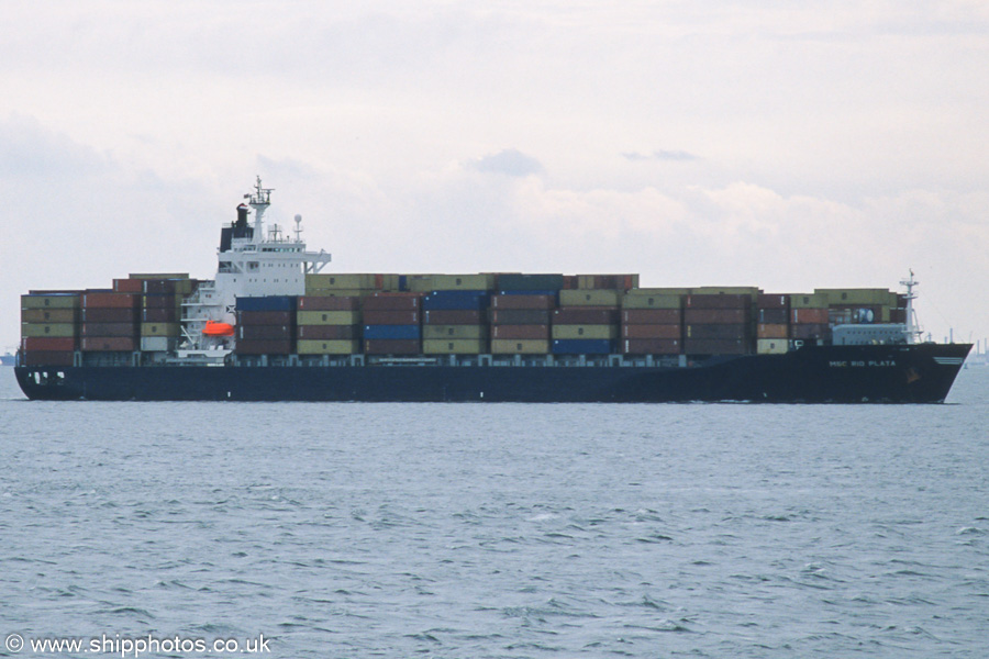 Photograph of the vessel  MSC Rio Plata pictured on the Westerschelde passing Vlissingen on 21st June 2002