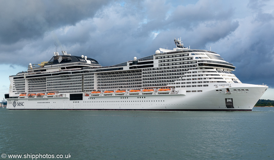 Photograph of the vessel  MSC Virtuosa pictured departing Southampton on 13th July 2024
