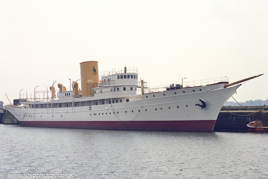 Photograph of the vessel  Nahlin pictured undergoing restoration Sandon Half Tide Dock in Liverpool on 14th June 2003