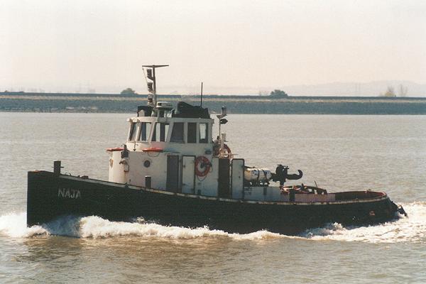 Photograph of the vessel  Naja pictured on the River Thames on 12th May 2001